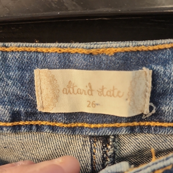 Altar'd State Blue Straight Leg Jeans with Distressed Details - Picture 2 of 3